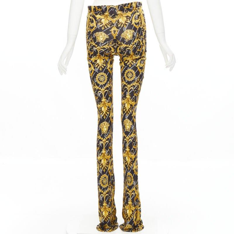 VERSACE 2020 Runway Gianni Signature Medusa Barocco gold flare pants IT42 M For Sale 1