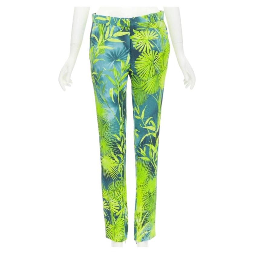 Pre-owned Versace 2020 Runway Jlo Jungle Green Tropical Print Viscose Pants It36 Xs
