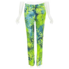 VERSACE 2020 Runway Jlo Jungle green tropical print viscose pants IT36 XS