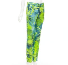 VERSACE 2020 Runway Jlo Jungle green tropical print viscose pants IT40 S