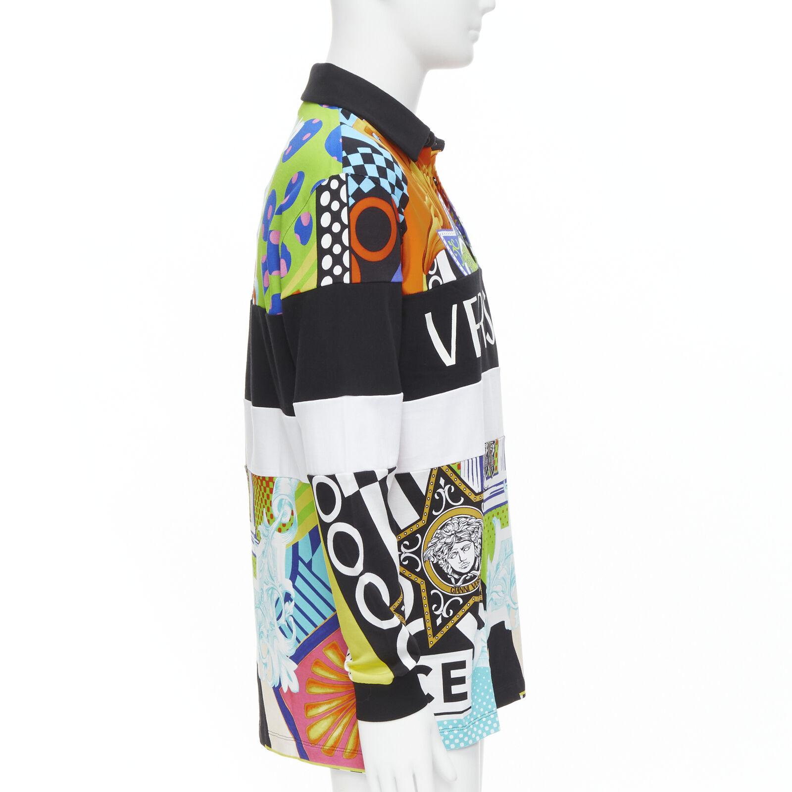 VERSACE 2020 Runway Pop Temple Box logo patchwork polo shirt top L In New Condition For Sale In Hong Kong, NT