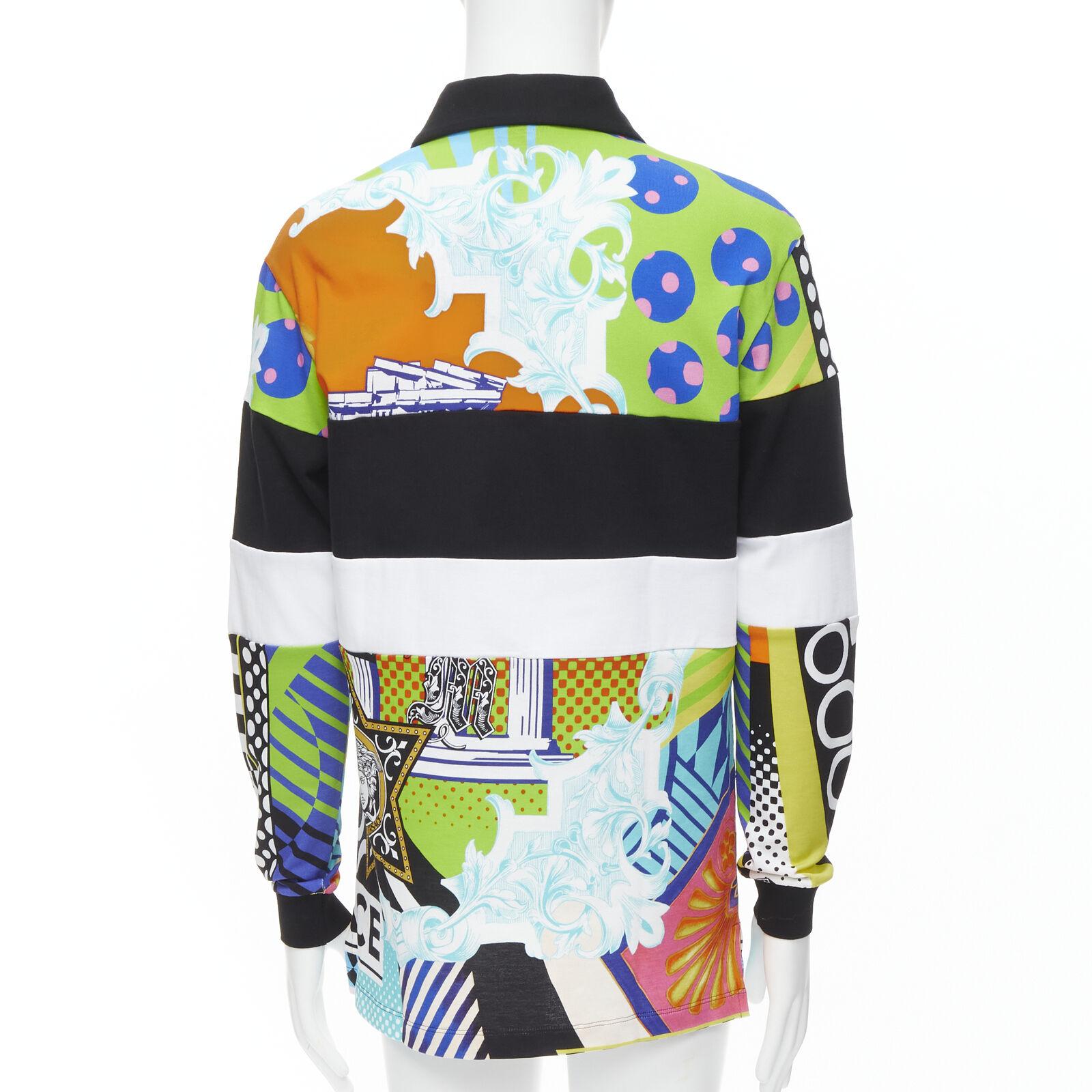 Men's VERSACE 2020 Runway Pop Temple Box logo patchwork polo shirt top L For Sale