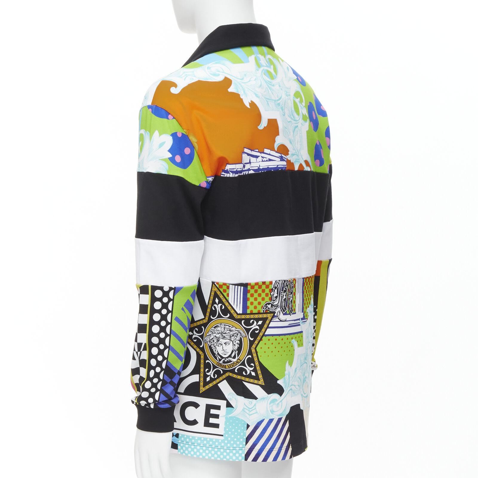 VERSACE 2020 Runway Pop Temple Box logo patchwork polo shirt top L For Sale 1