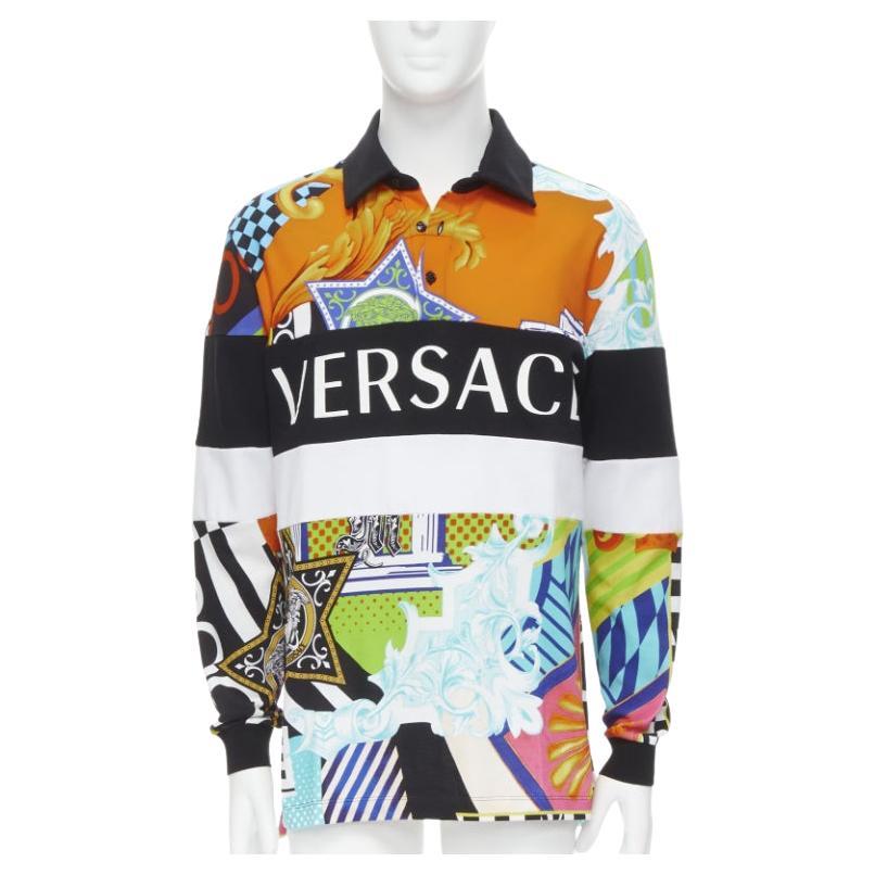 VERSACE 2020 Runway Pop Temple Box logo patchwork polo shirt top L