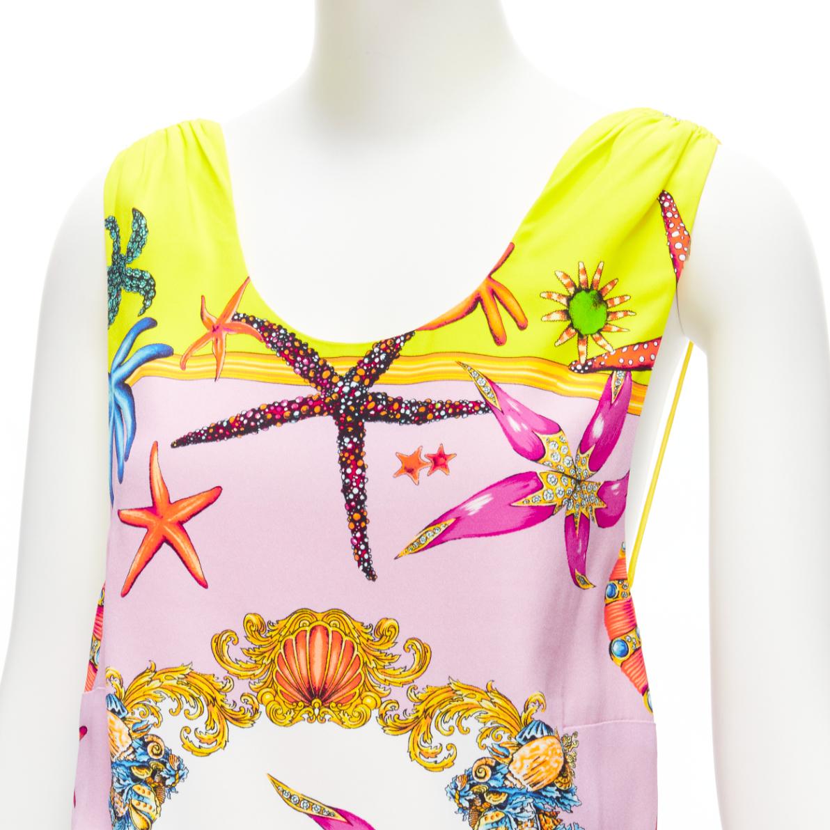 Beige VERSACE 2020 Tresor De La Mer signature starfish print yellow dress IT38 XS For Sale