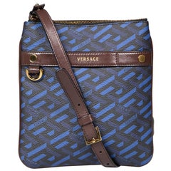 Versace 2021 Blue Monogram Pouch Crossbody Bag