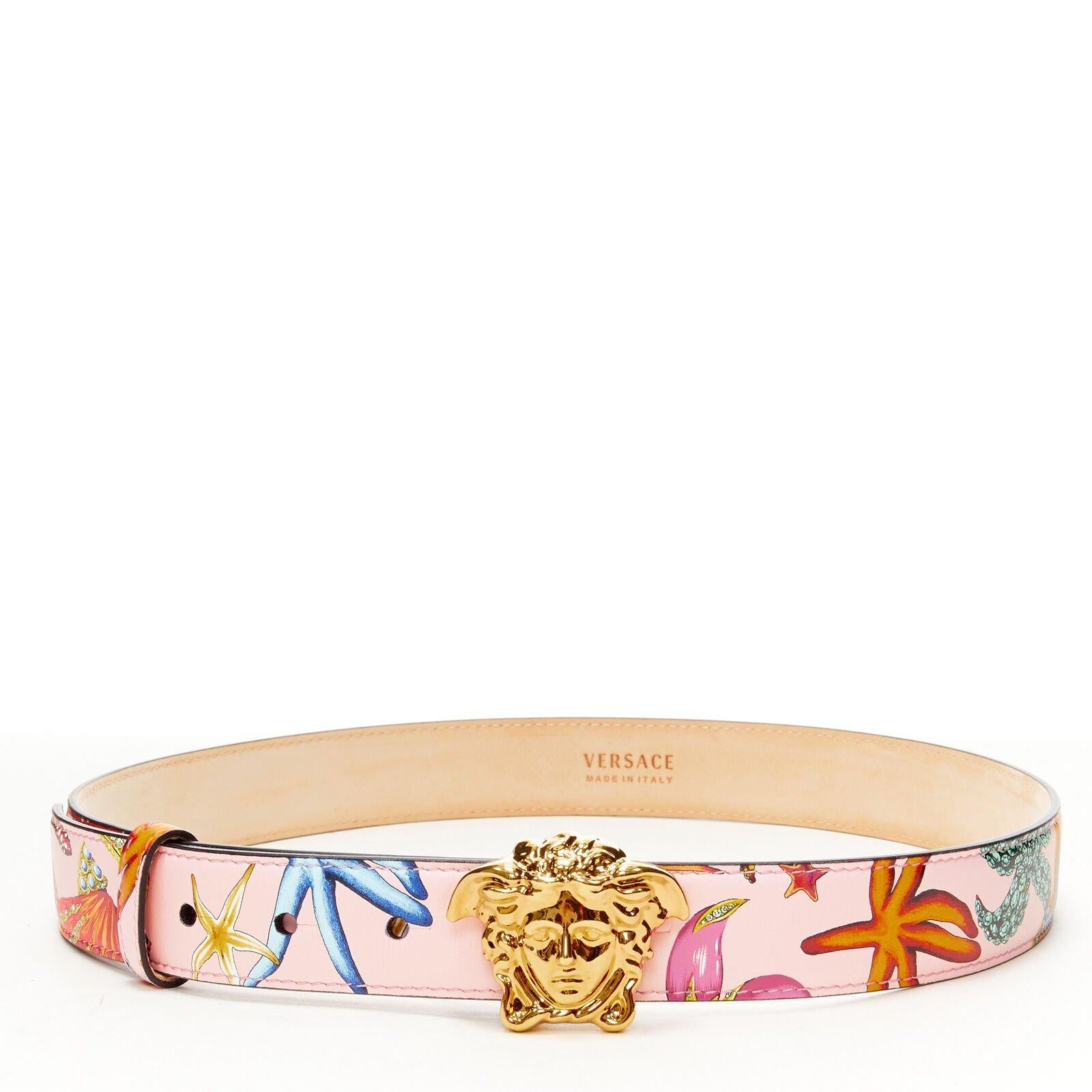 Beige VERSACE 2021 La Medusa gold pink Tresor De La Mer leather belt 80cm 30-34