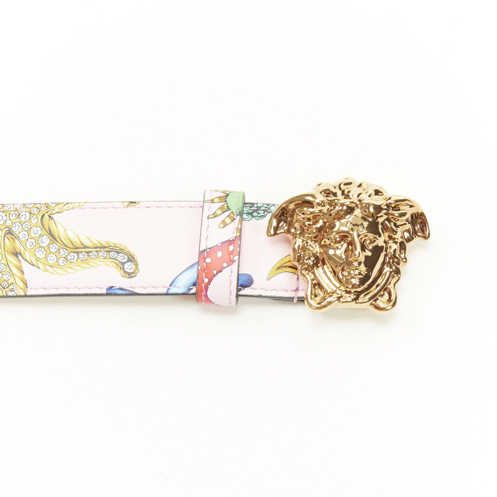 Women's VERSACE 2021 La Medusa gold pink Tresor De La Mer leather belt 80cm 30-34