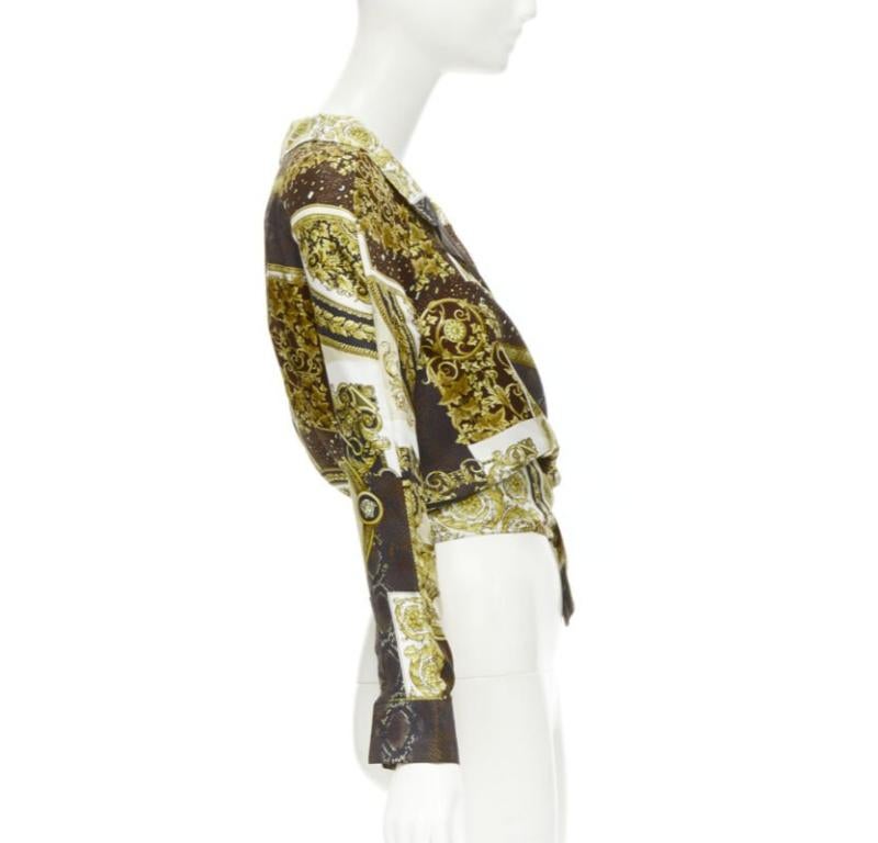 VERSACE 2021 Mosaic Barocco 100% silk print wrap tie cropped shirt IT38 XS In Excellent Condition For Sale In Hong Kong, NT