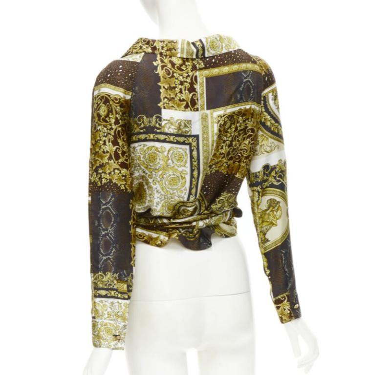 VERSACE 2021 Mosaic Barocco 100% silk print wrap tie cropped shirt IT38 XS For Sale 1