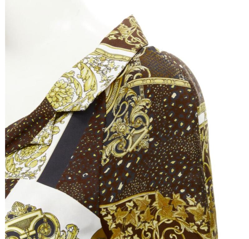 VERSACE 2021 Mosaic Barocco 100% silk print wrap tie cropped shirt IT38 XS For Sale 2