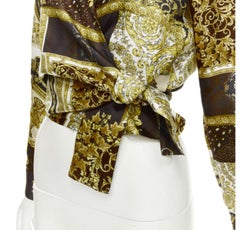 VERSACE 2021 Mosaic Barocco 100% silk print wrap tie cropped shirt IT40 S