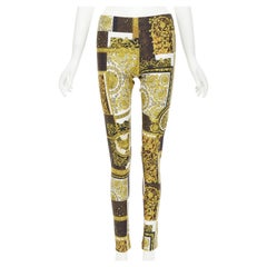 VERSACE 2021 Barocco imprimé mosaïque marron doré pantalon legging extensible IT42 L