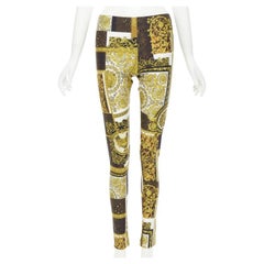 VERSACE 2021 Barocco imprimé mosaïque marron doré pantalon legging extensible IT44 L