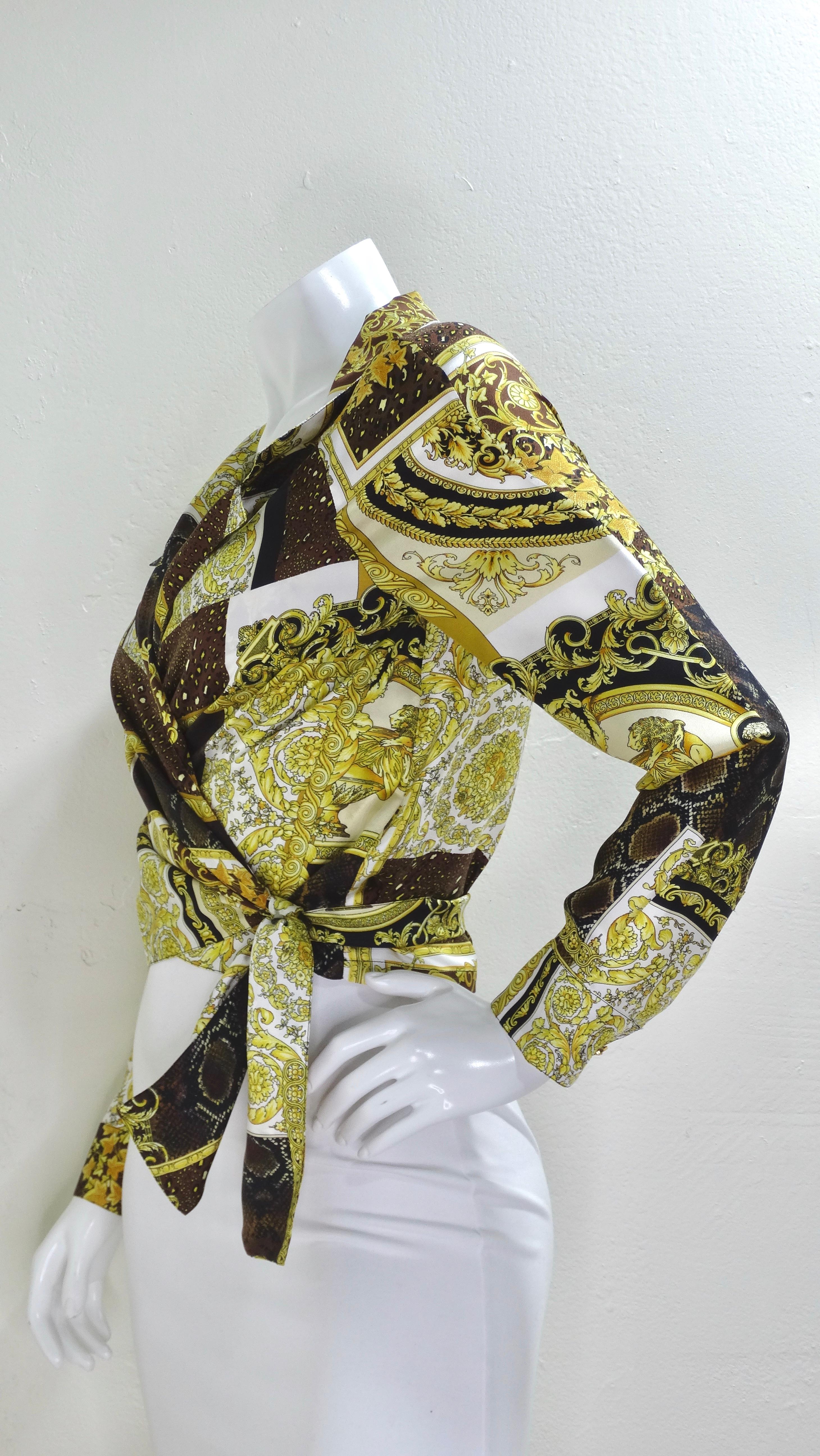 Women's Versace 2021 Mosaic Barocco Print Silk Wrap Top