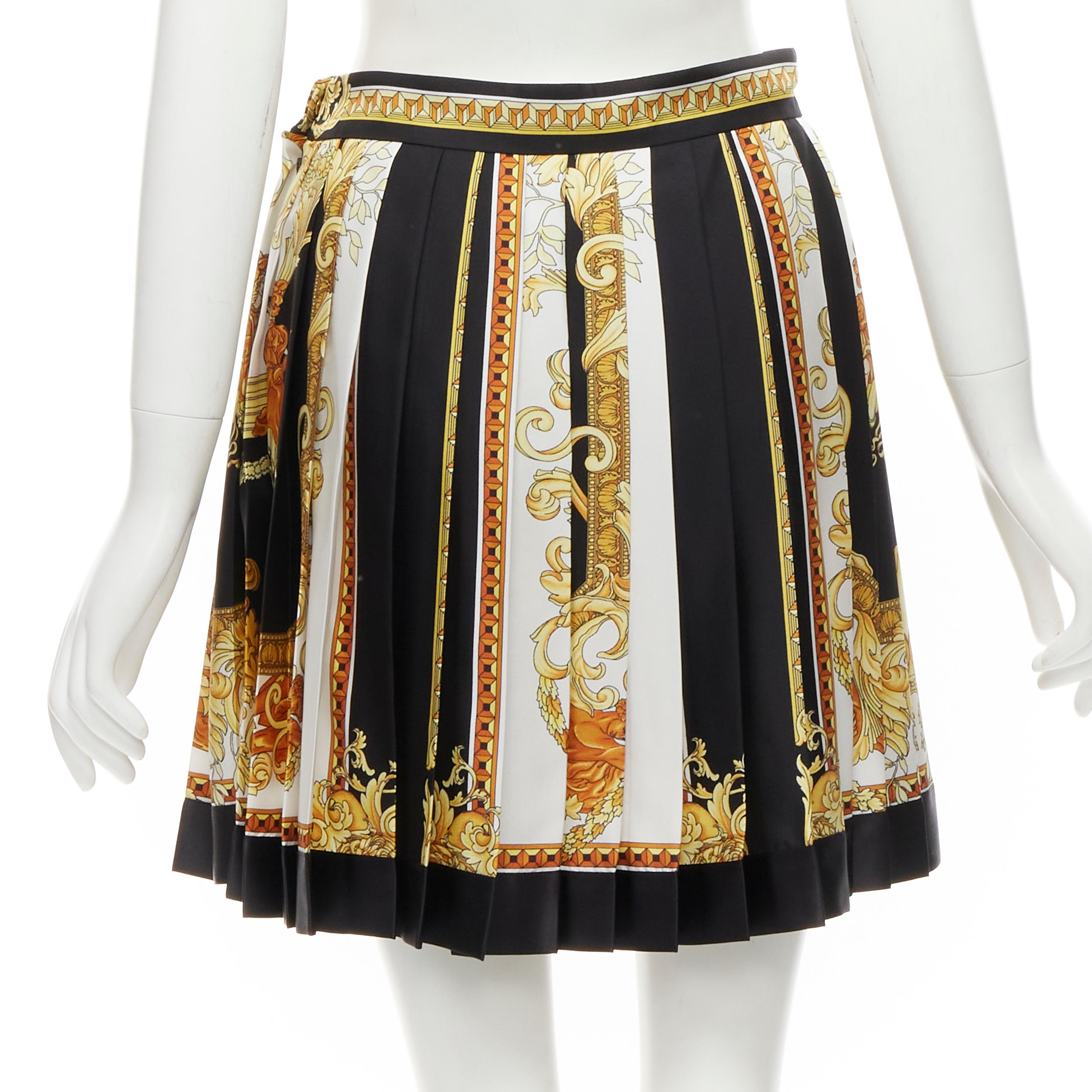 Women's VERSACE 2021 Renaissance Barocco black gold silk pleated skirt IT40 S For Sale