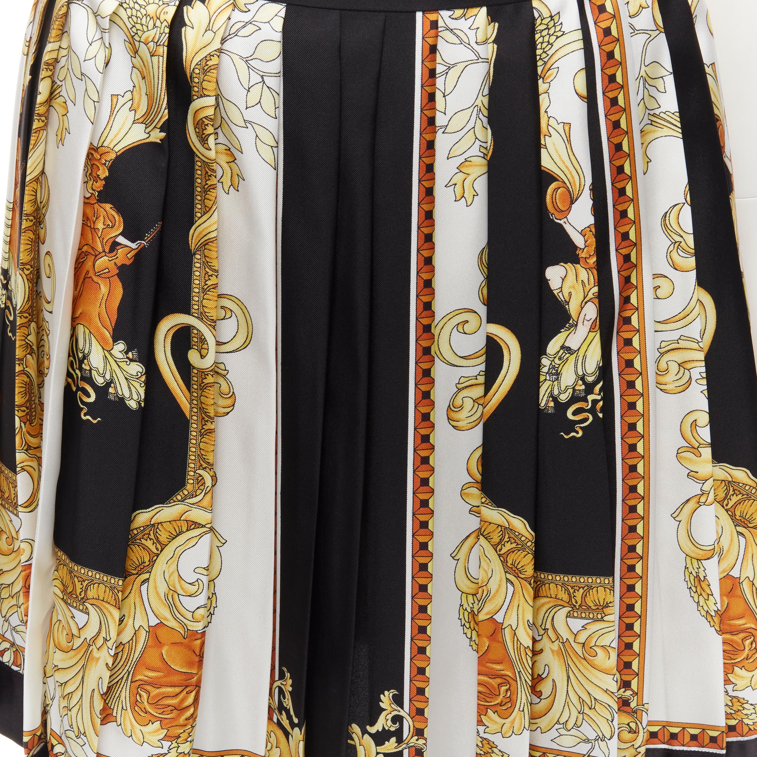 VERSACE 2021 Renaissance Barocco black gold silk pleated skirt IT40 S For Sale 2