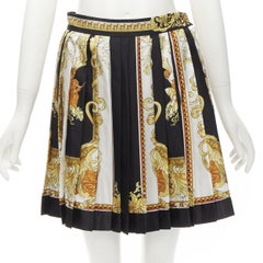 VERSACE 2021 Renaissance Barocco jupe plissée en soie noire et dorée IT40 S