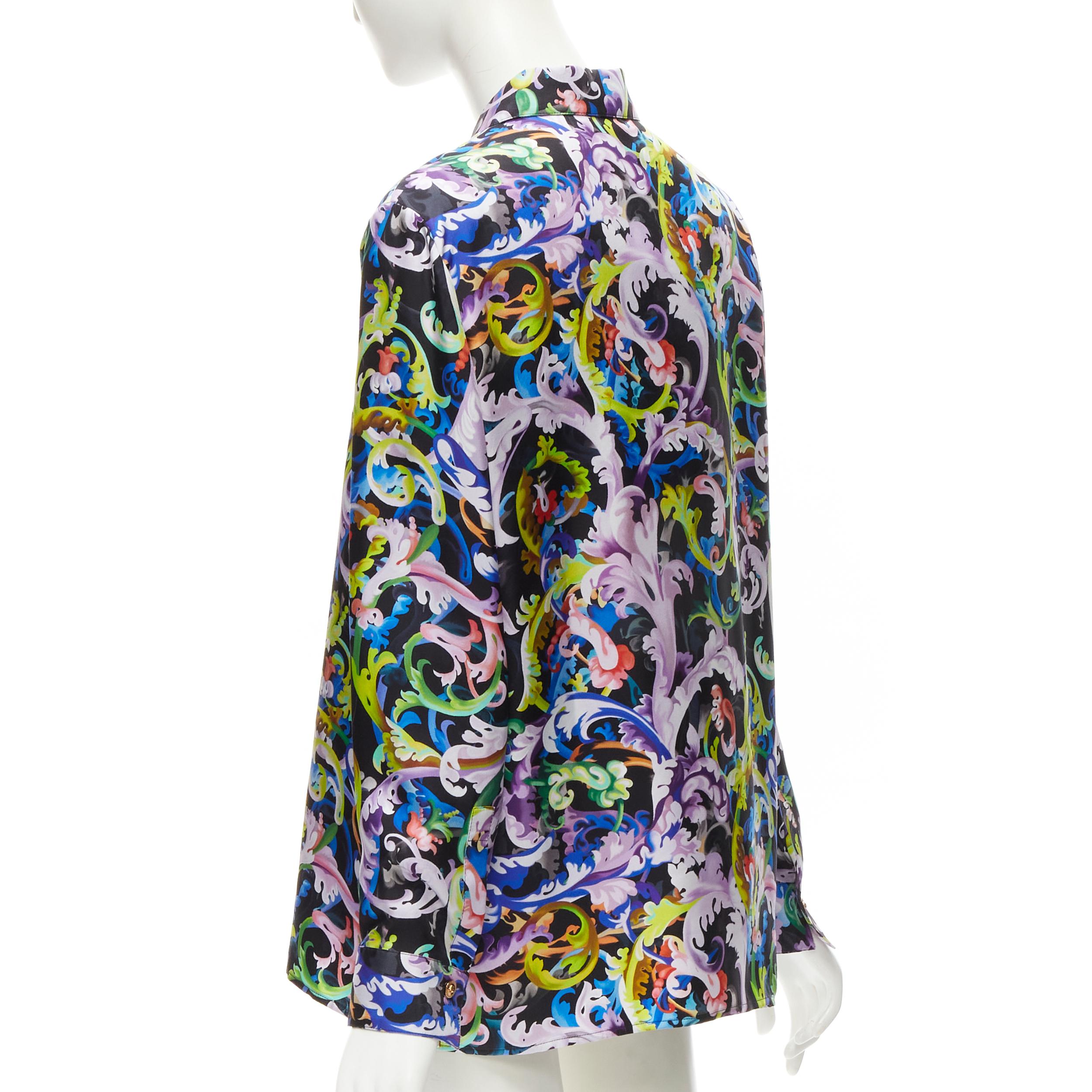 Women's VERSACE 2021 Runway Baroccoflage 100% silk gold Medusa shirt IT40 S For Sale