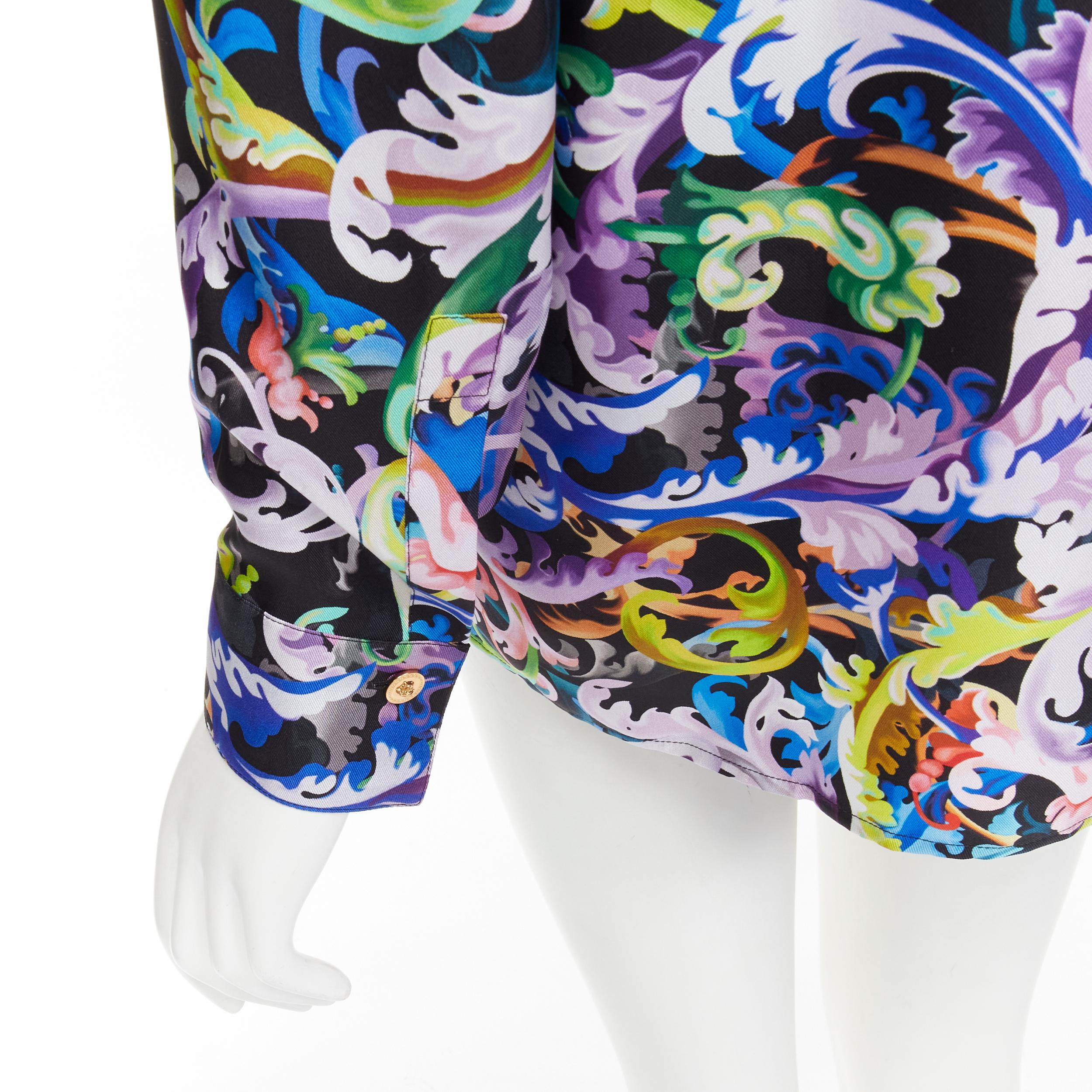VERSACE 2021 Runway Baroccoflage 100% silk gold Medusa shirt IT40 S For Sale 2
