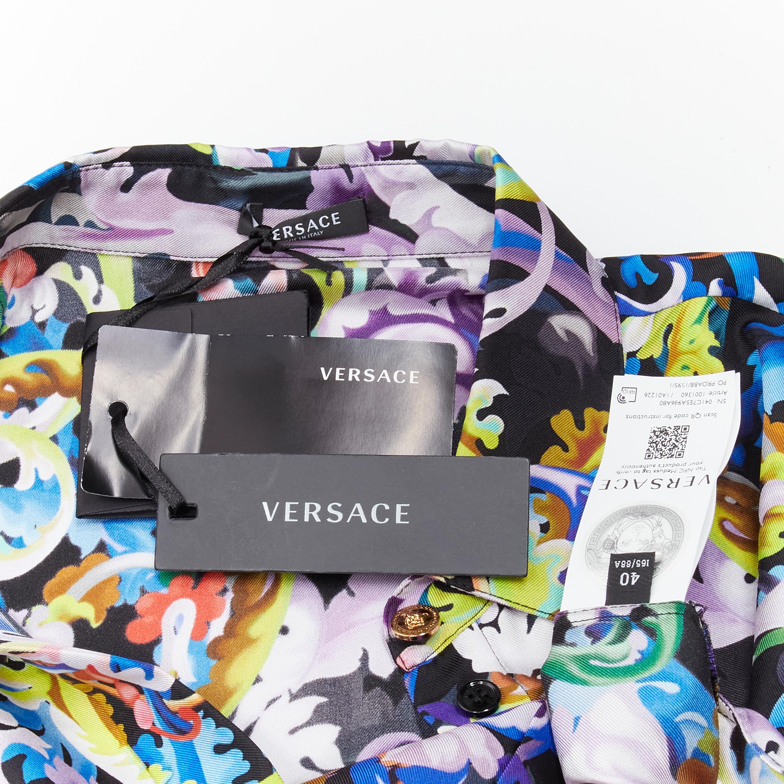 VERSACE 2021 Runway Baroccoflage 100% silk gold Medusa shirt IT40 S For Sale 4