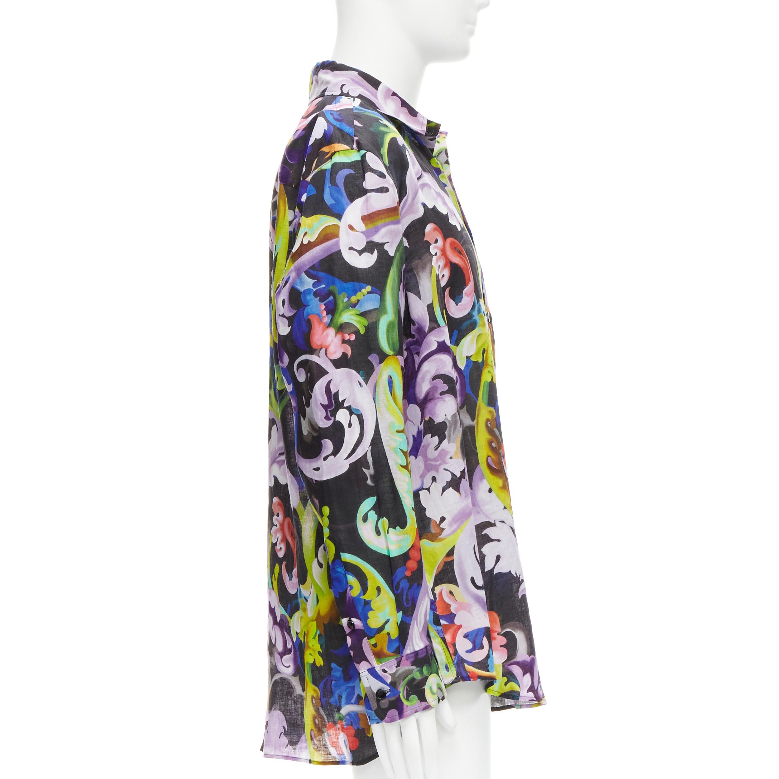Gray VERSACE 2021 Runway Baroccoflage colorful baroque floral linen shirt EU40 L For Sale
