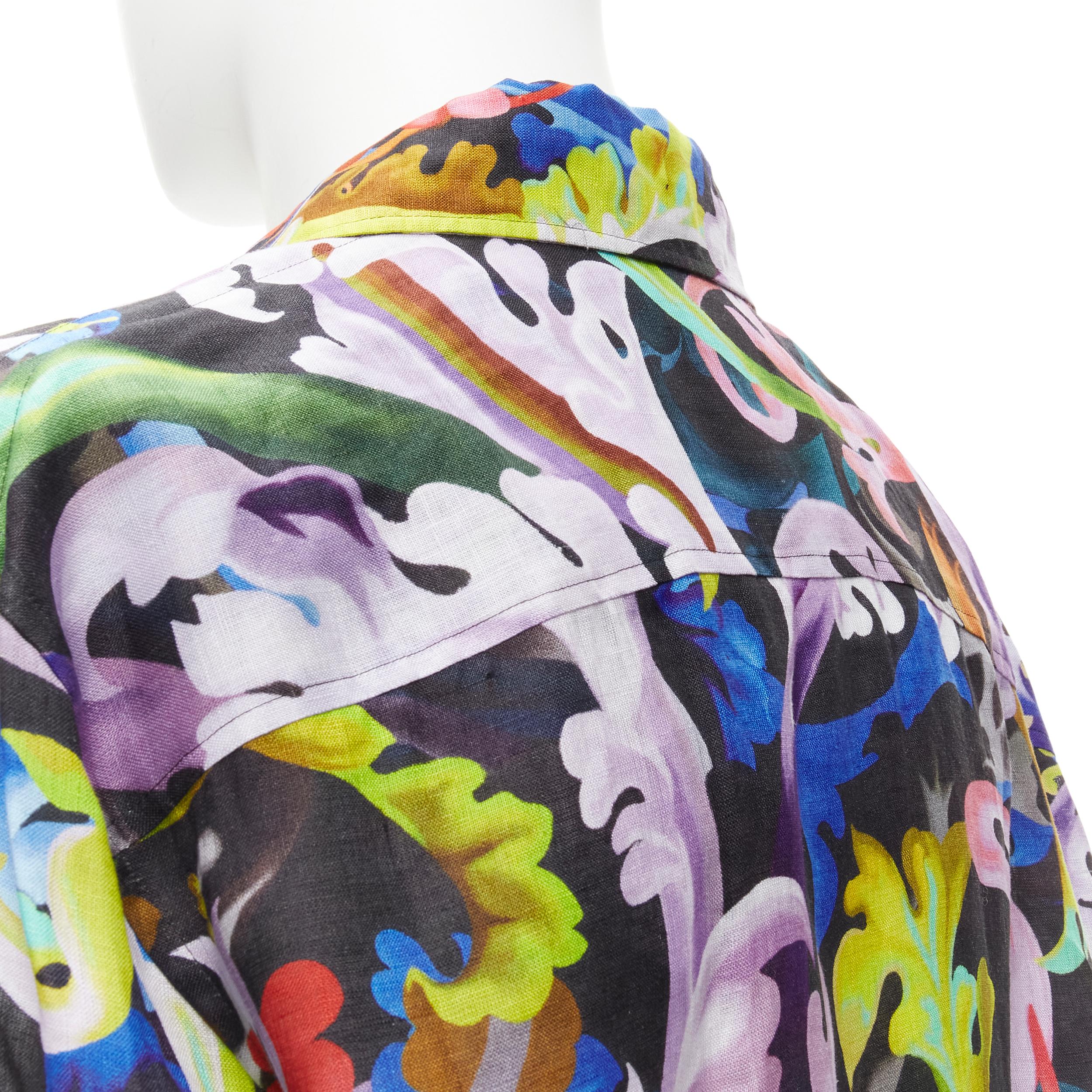 VERSACE 2021 Runway Baroccoflage colorful baroque floral linen shirt EU40 L For Sale 2