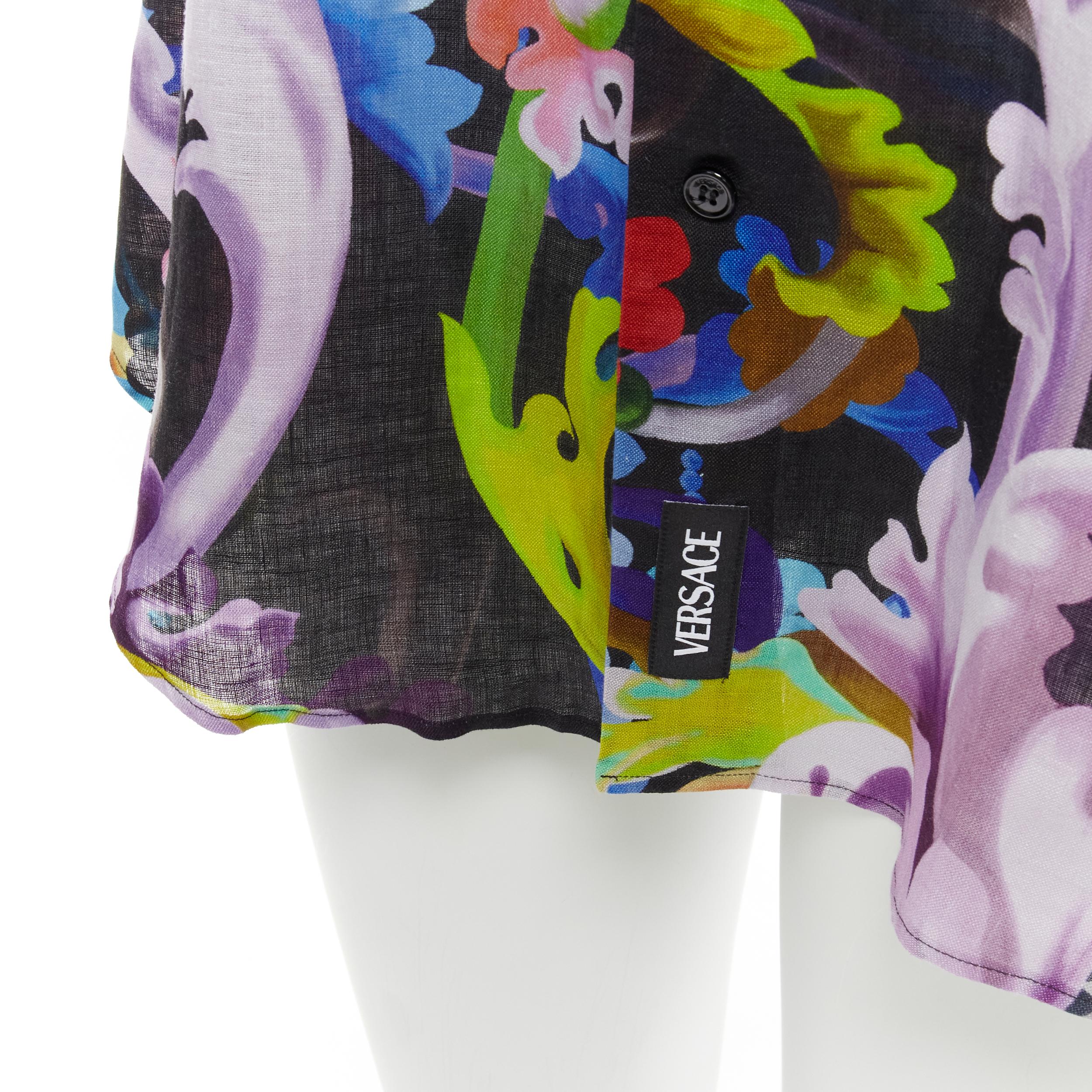 VERSACE 2021 Runway Baroccoflage colorful baroque floral linen shirt EU40 L For Sale 3