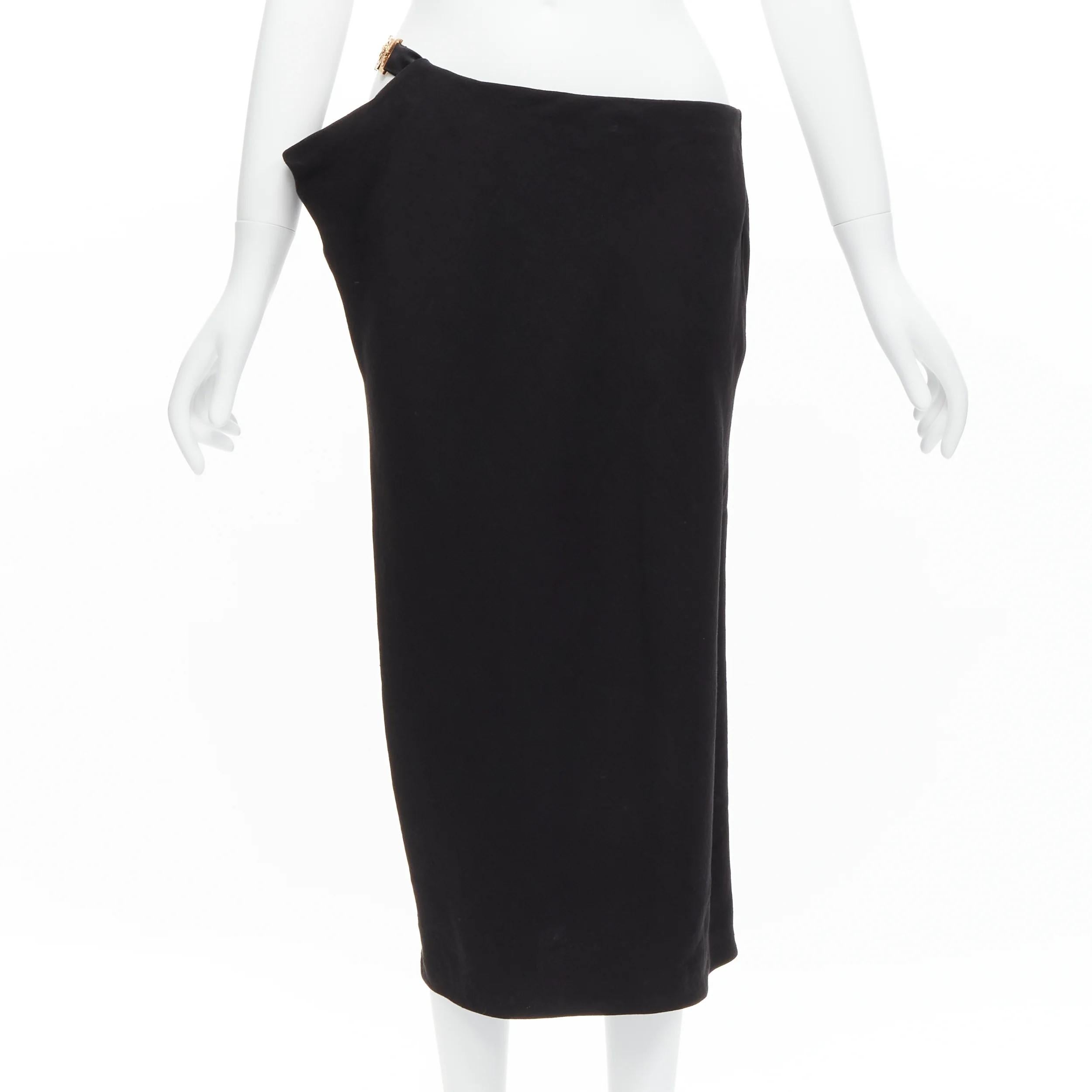 Black VERSACE 2021 Runway gold Medusa Medallion Coin cut out draped skirt 38 For Sale