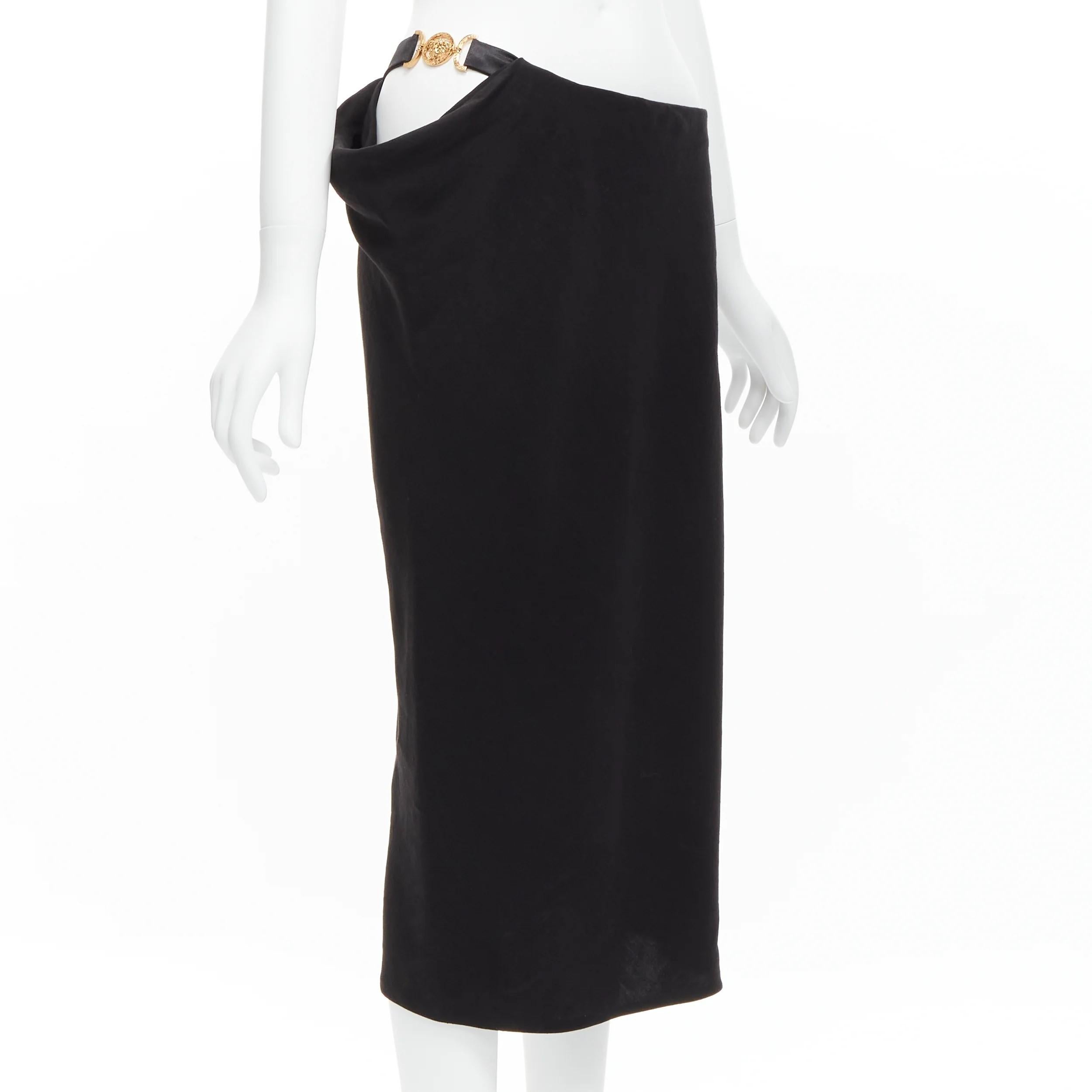 VERSACE 2021 Runway gold Medusa Medallion Coin cut out draped skirt 38 In New Condition For Sale In PUTNEY, NSW
