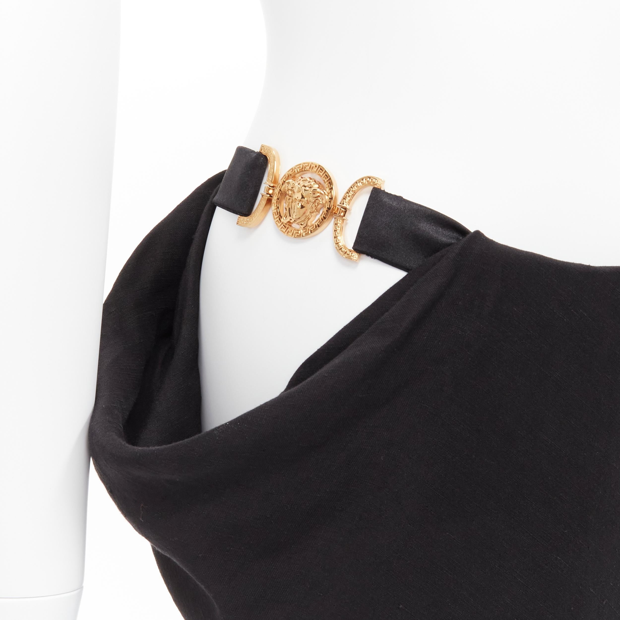 VERSACE 2021 Falda drapeada dorada Medusa Medallion Coin cut out IT44 L Negro en venta