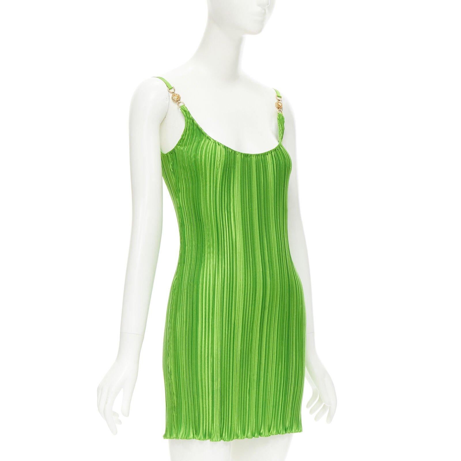 VERSACE 2021 Runway green Tresor De La Mer starfish plisse slip dress IT42 M In New Condition For Sale In Hong Kong, NT