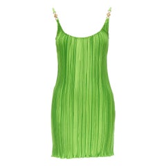 VERSACE 2021 Runway green Tresor De La Mer starfish plisse slip dress IT42 M