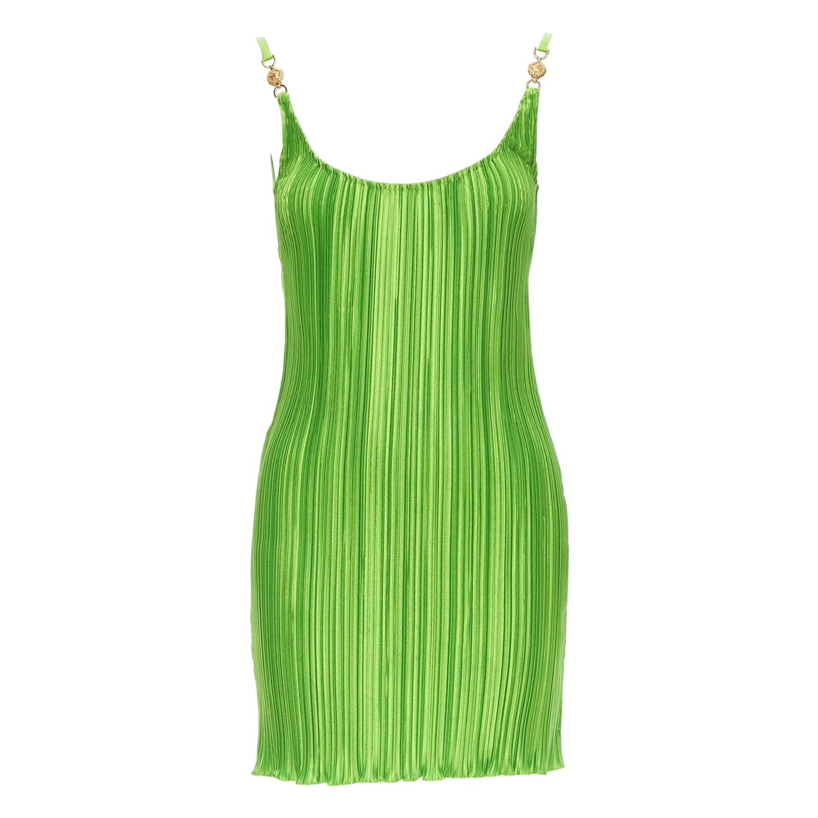 VERSACE 2021 Runway green Tresor De La Mer starfish plisse slip dress IT42 M