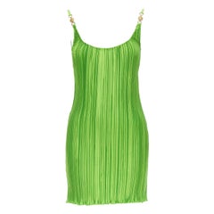 VERSACE 2021 Runway green Tresor De La Mer starfish plisse slip dress IT42 M