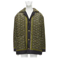 VERSACE 2021 Runway La Greca Graffiti Medusa Smiley green padded coat IT48 M