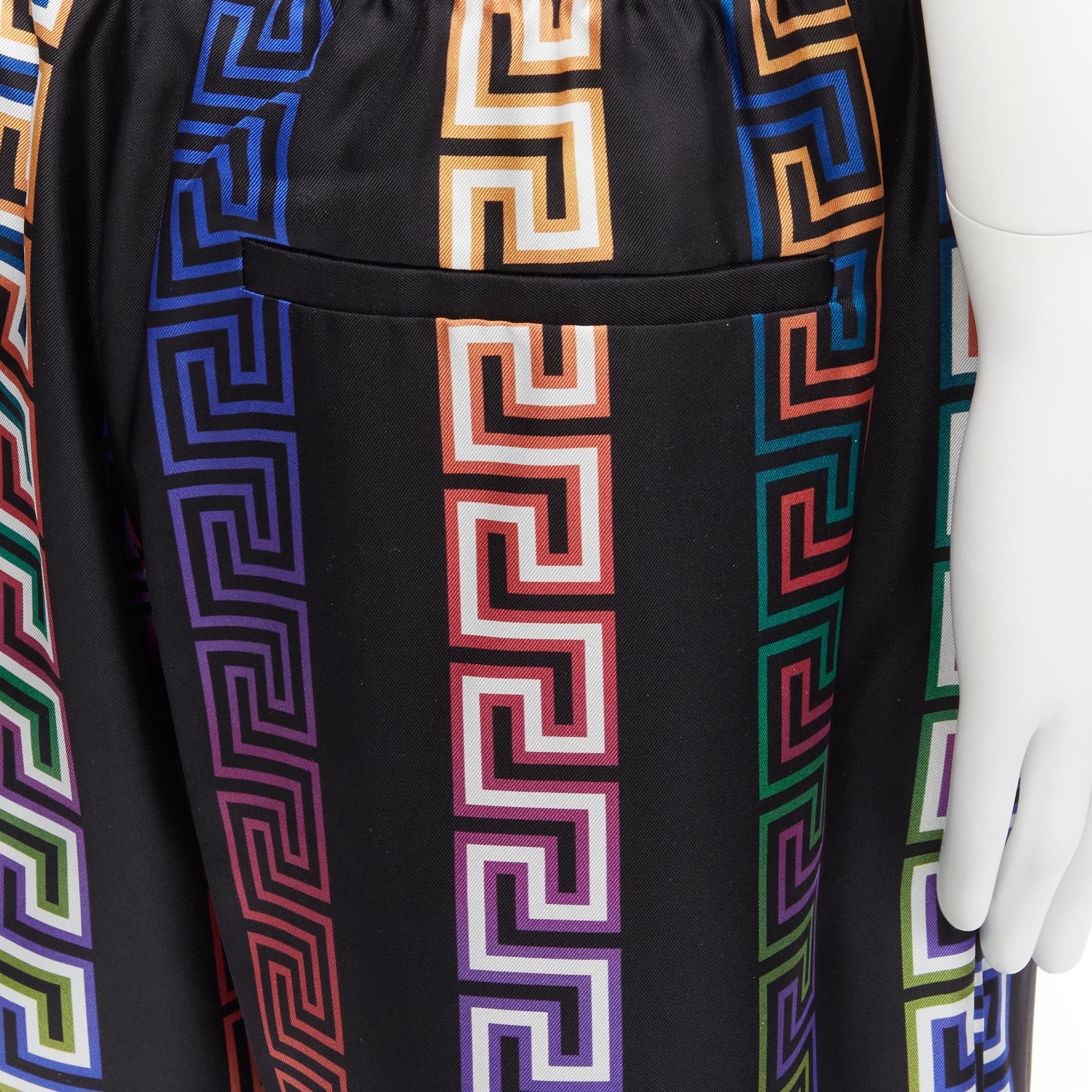 VERSACE 2021 Runway Neon Greca black college fit silk twill shorts IT48 M 2