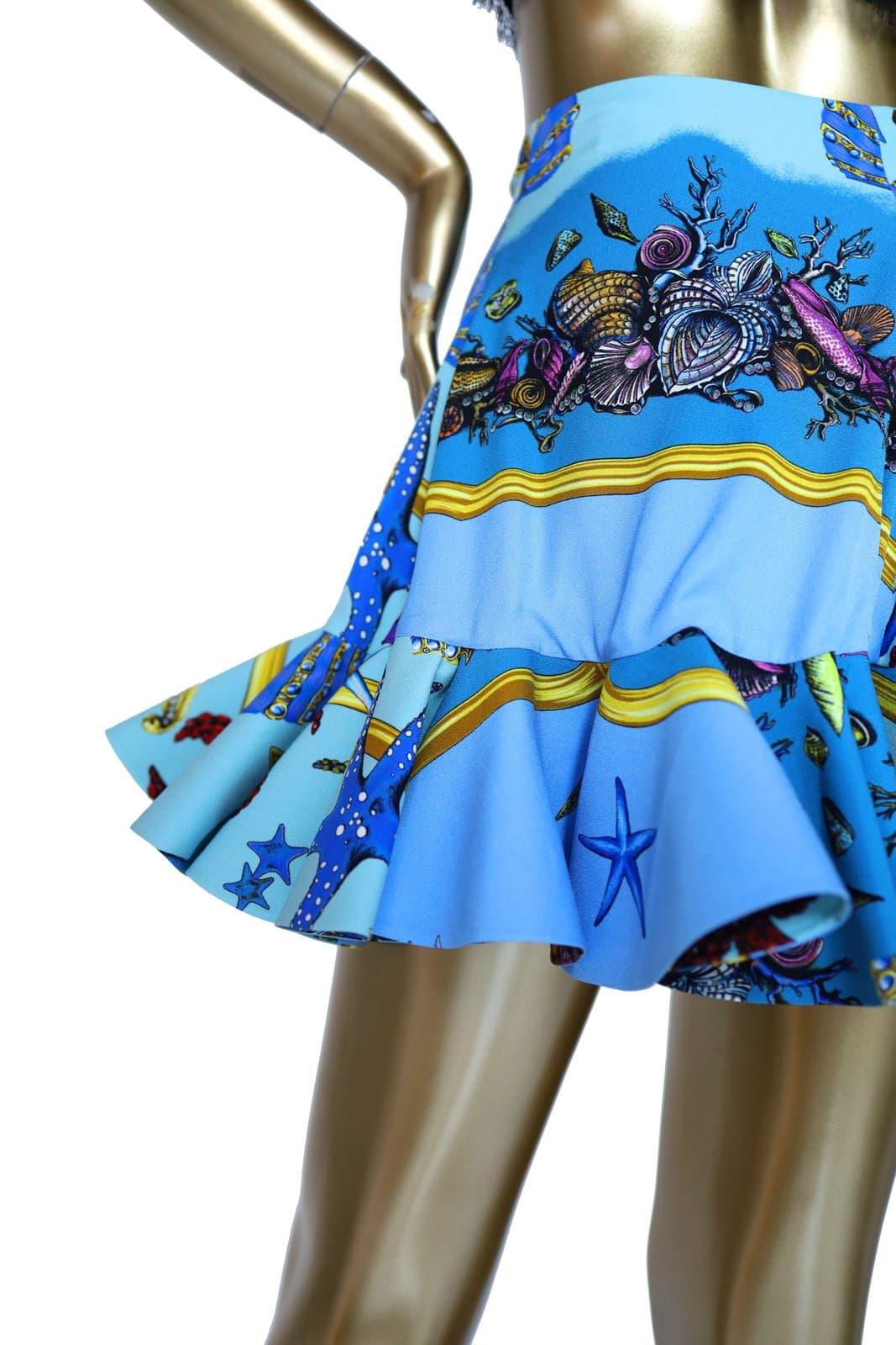 VERSACE 2021 Pasarela Tresor de la Mer falda azul de estrellas de mar IT38 Gris en venta