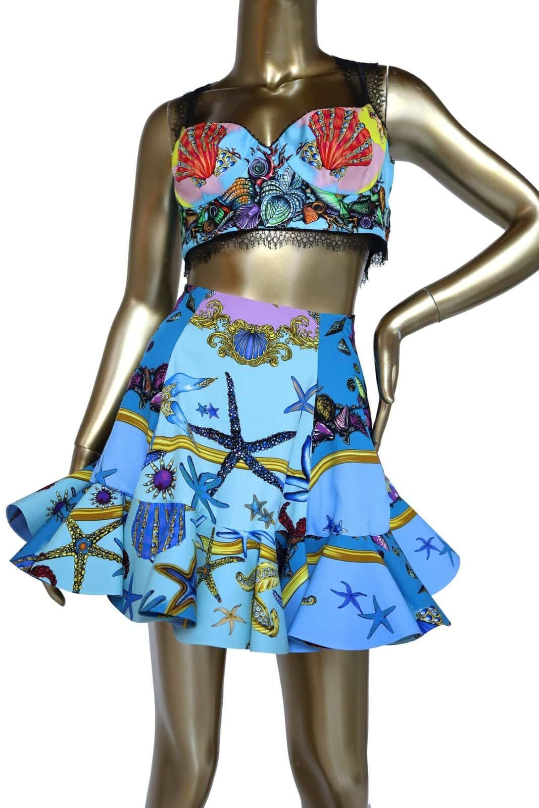 De las mujeres VERSACE 2021 Pasarela Tresor de la Mer falda azul de estrellas de mar IT38 en venta
