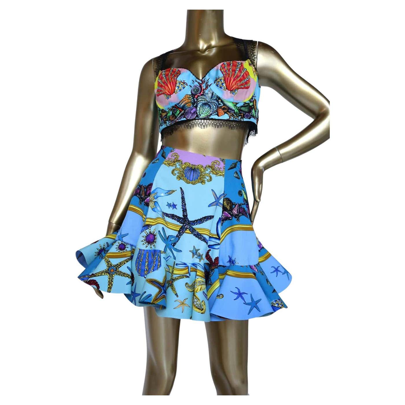 Versace Float VERSACE 2021 Runway Tresor de la Mer blue starfish flutter skirt IT38 ...