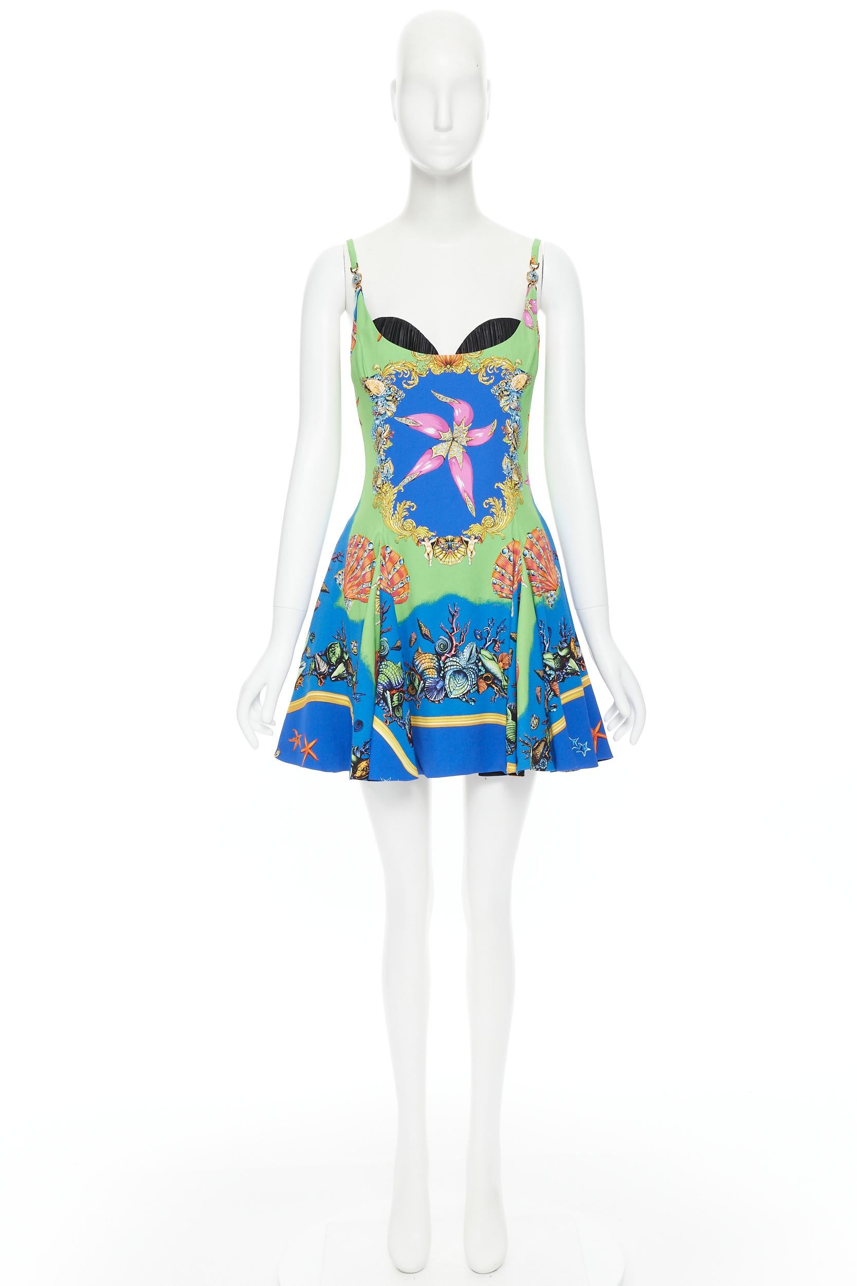 VERSACE 2021 Runway Tresor De La Mer green Medusa flared dress IT36 XXS 5