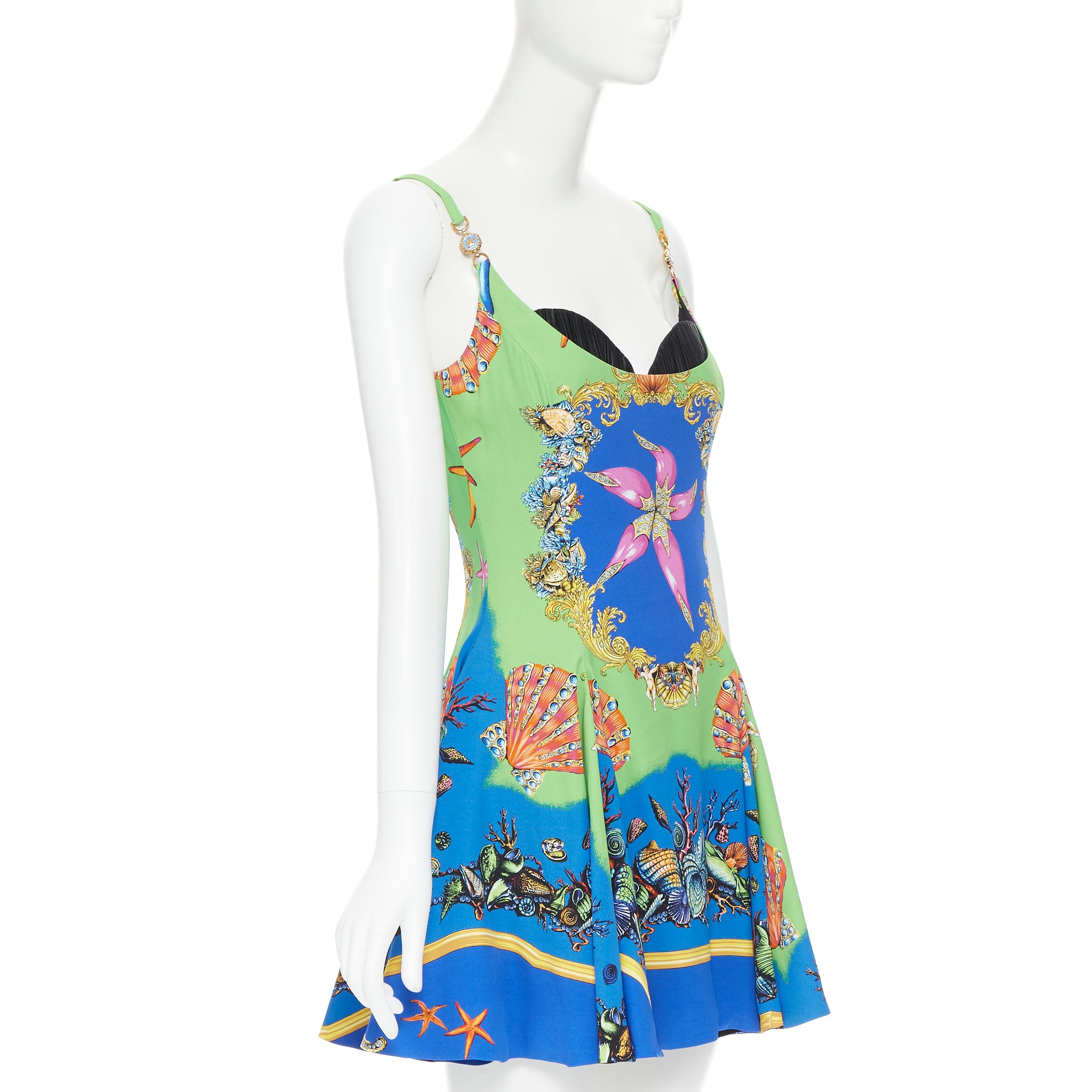 Green VERSACE 2021 Runway Tresor De La Mer green Medusa flared dress IT36 XXS