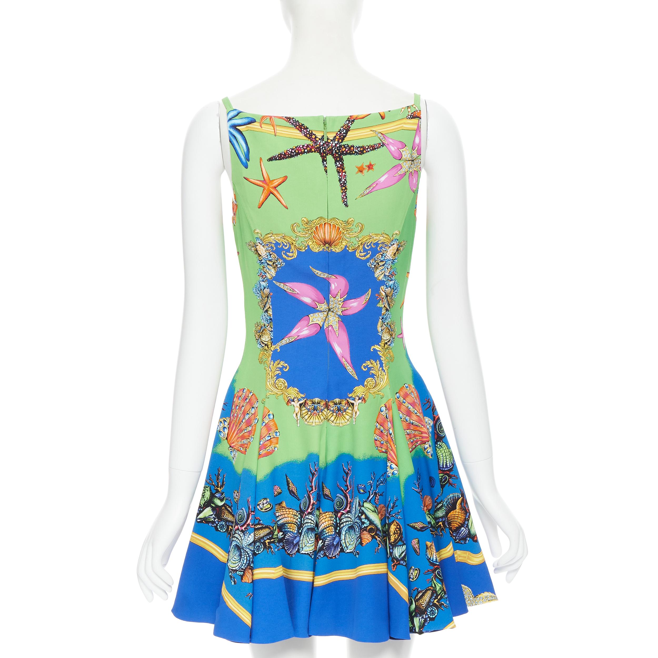 Women's VERSACE 2021 Runway Tresor De La Mer green Medusa flared dress IT36 XXS
