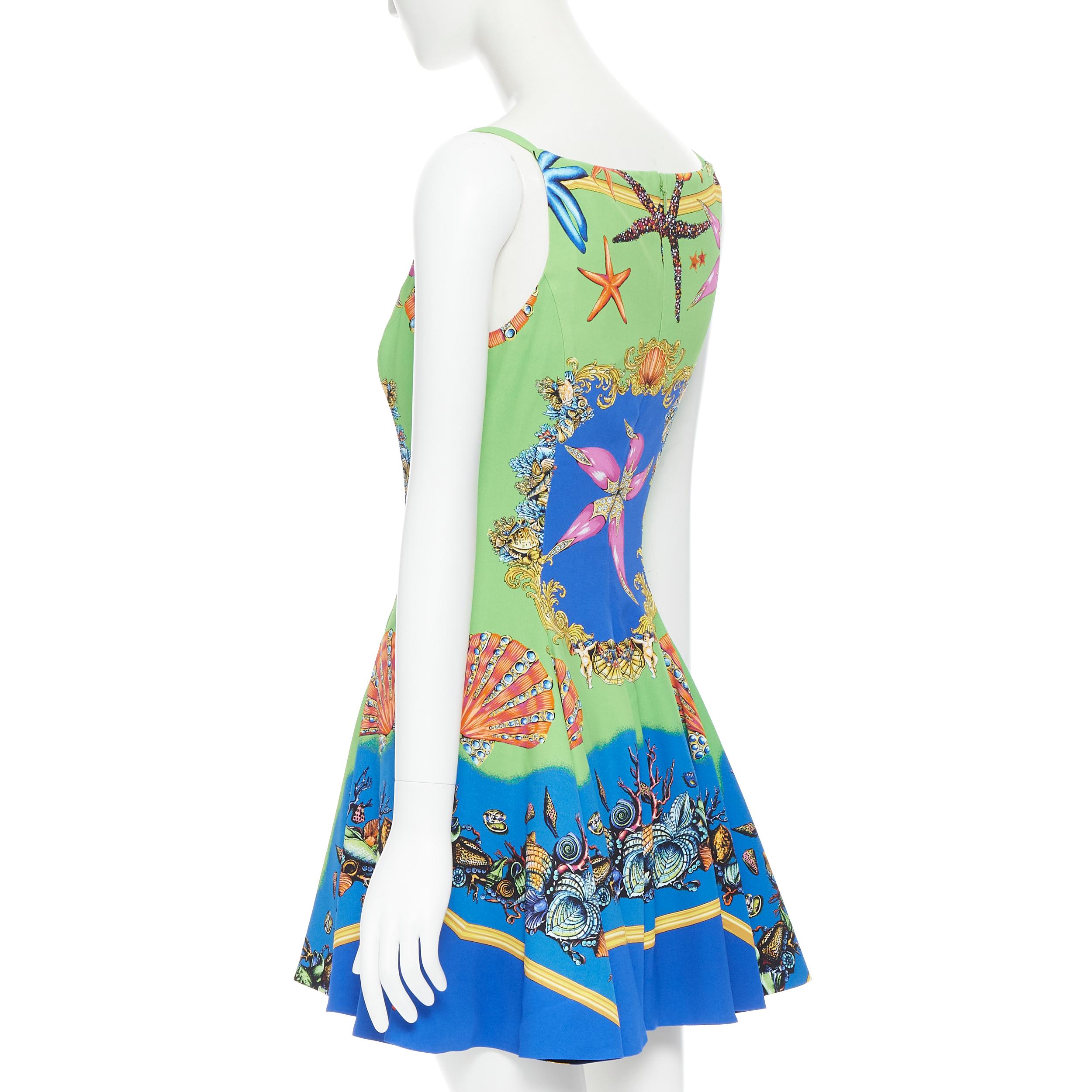 VERSACE 2021 Runway Tresor De La Mer green Medusa flared dress IT36 XXS 1