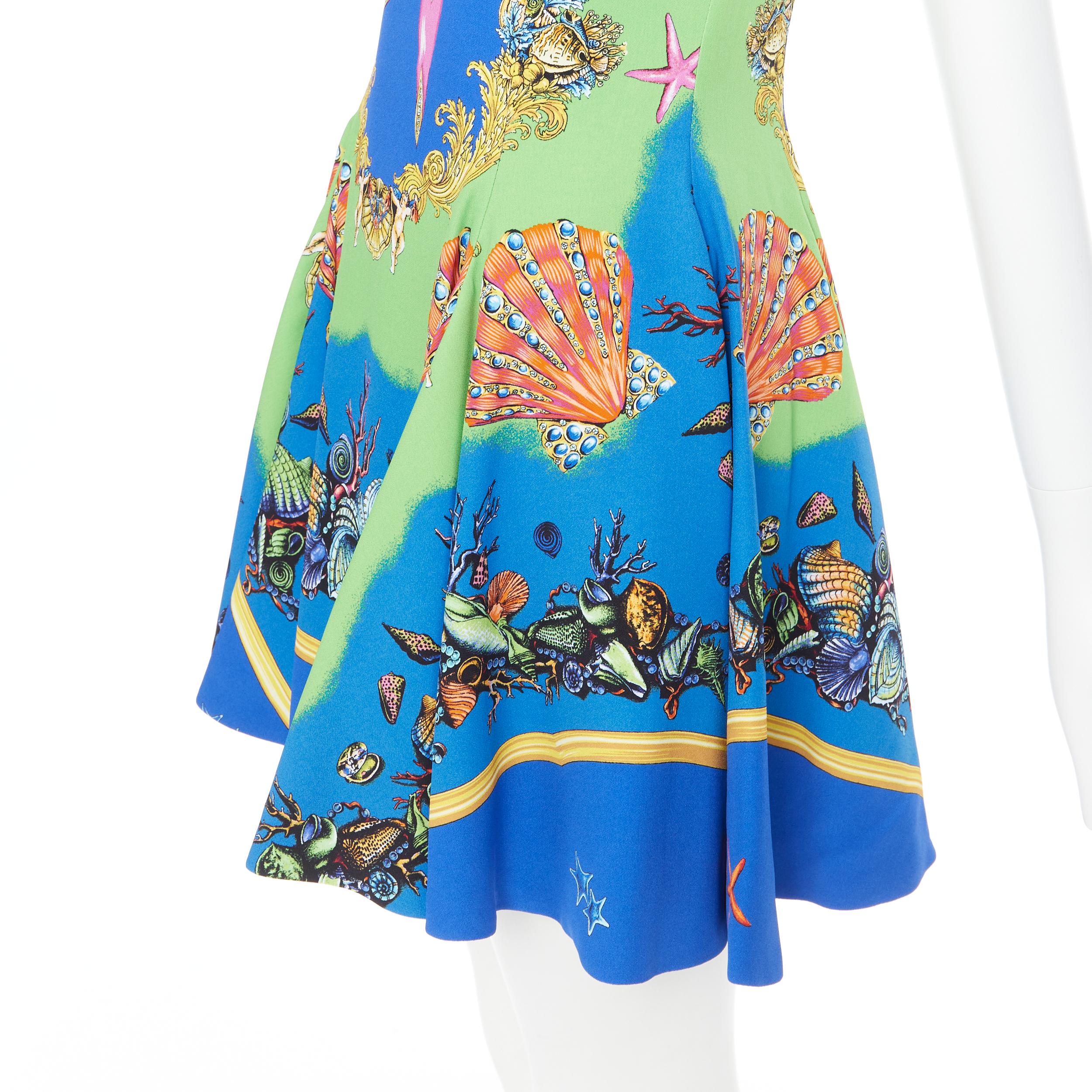 VERSACE 2021 Runway Tresor De La Mer green Medusa flared dress IT36 XXS 4