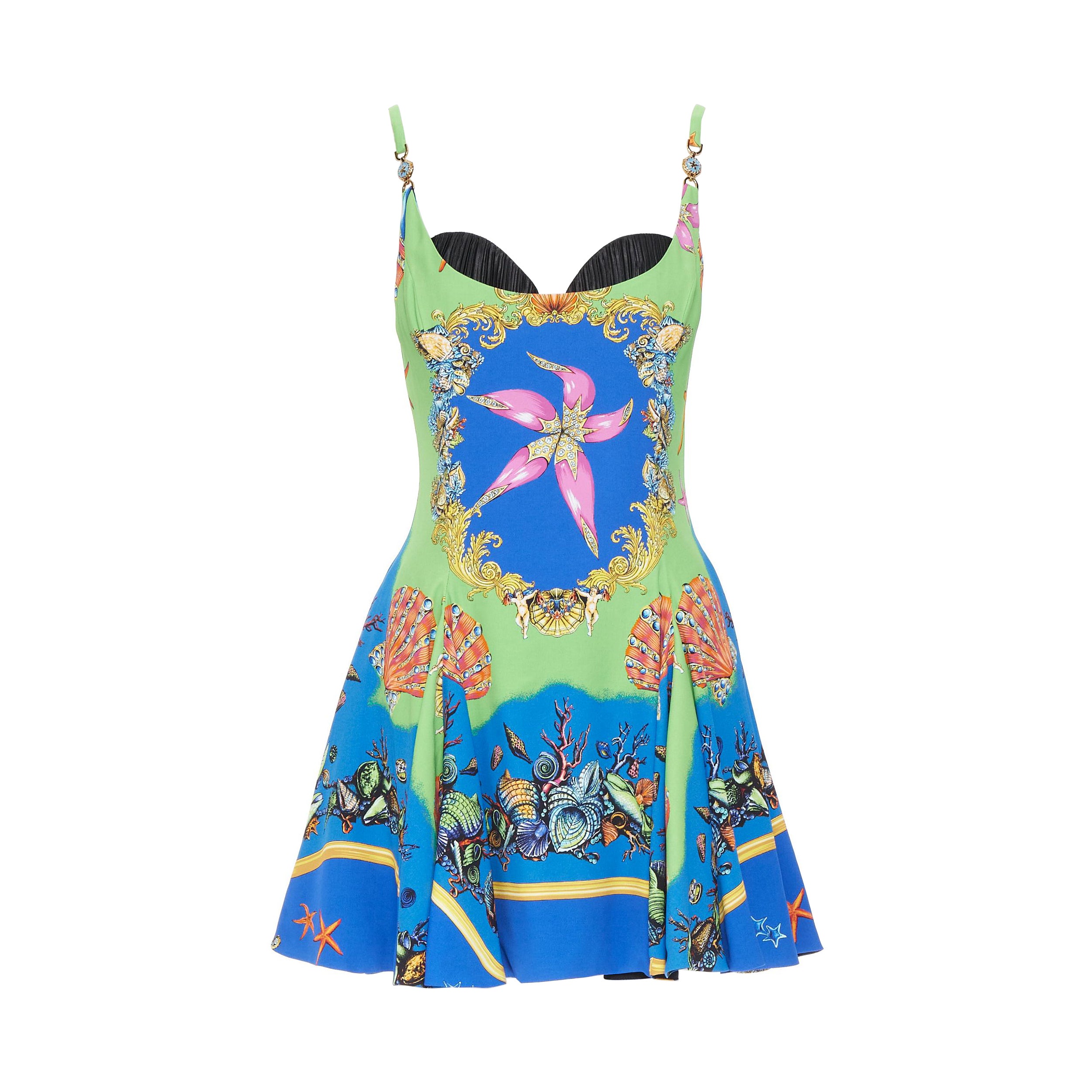 VERSACE 2021 Runway Tresor De La Mer green Medusa flared dress IT36 XXS