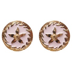 VERSACE 2021 Runway Tresor De La Mer pink enamel gold Greca starfish earring