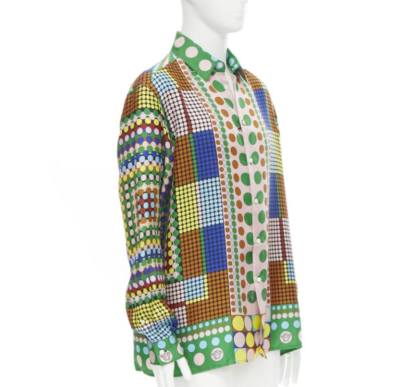 Gray VERSACE 2021 Runway Tresor De La Mer Pop Dot 100% silk Medusa shirt EU41 XL For Sale