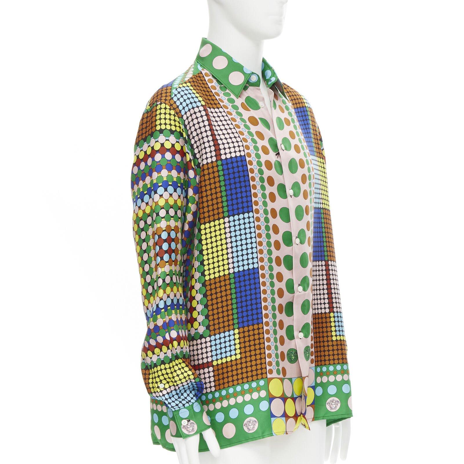 VERSACE 2021 Runway Tresor De La Mer Pop Dot 100% silk Medusa shirt EU41 XL In New Condition In Hong Kong, NT