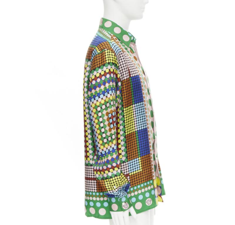VERSACE 2021 Runway Tresor De La Mer Pop Dot 100% silk Medusa shirt EU41 XL In Excellent Condition For Sale In Hong Kong, NT
